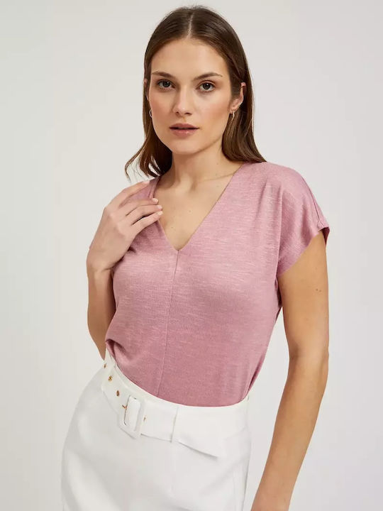 Make your image Women's Blouse Short Sleeve with V Neckline Dusty Pink