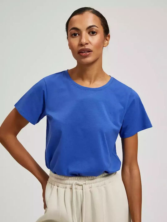 Moodo Γυναικεία Μπλούζα Βαμβακερή Κοντομάνικη Μπλε