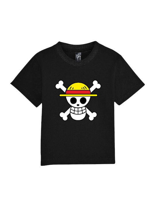 Παιδικό T-shirt Μαύρο One Piece Flag Anime