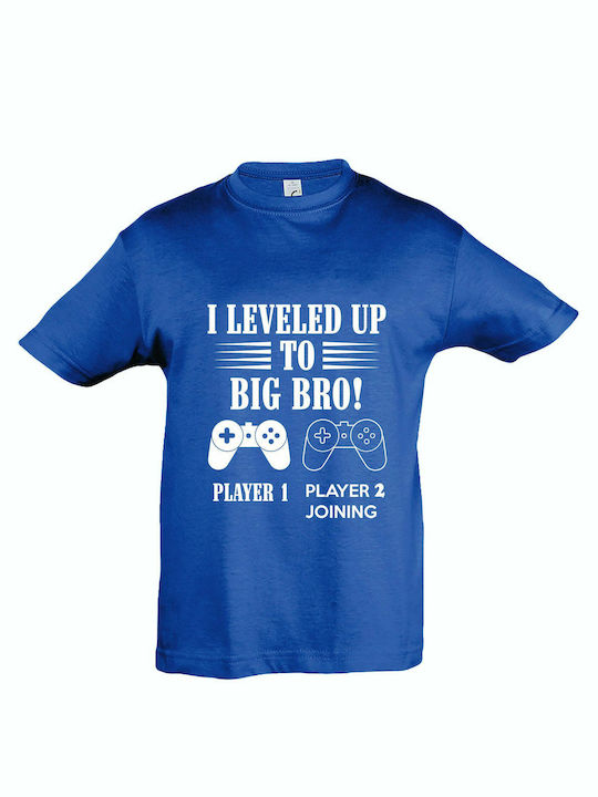 Kids' T-shirt Royal Blue Level Up To Big Bro, Gamer