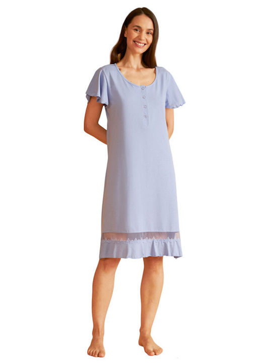 Harmony Summer Cotton Women's Nightdress Blue