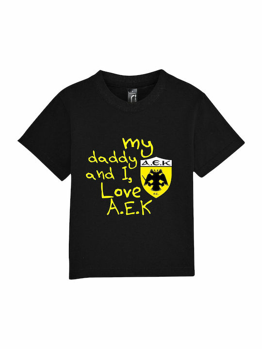 Kids' T-shirt Black My Daddy And I, Love Aek