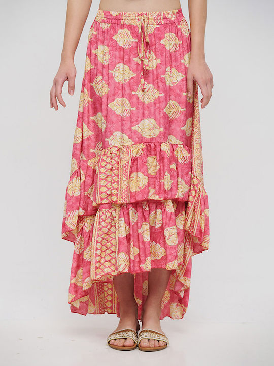 Ble Skirt Long Pink with Leaves and Gold Details M/l (100% Crepe)cm 5-41-348-0752