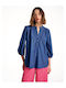 Forel Women's Blouse with 3/4 Sleeve & V Neckline Blue