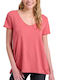 Funky Buddha Women's T-shirt with V Neckline Coral