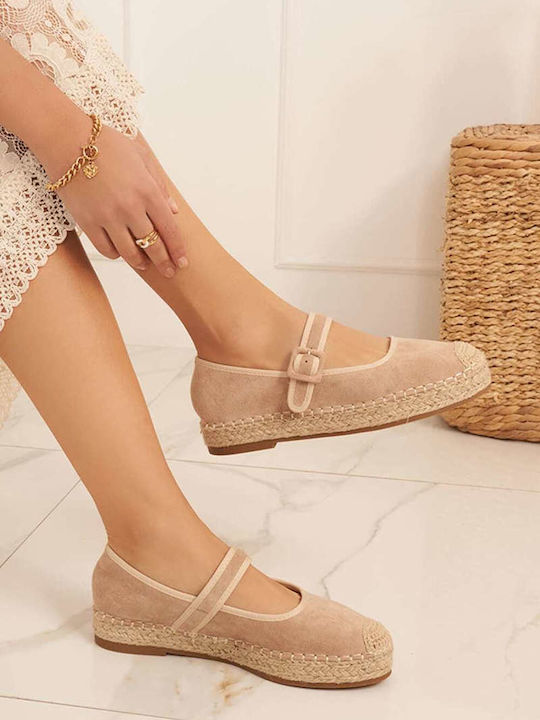 Women's Espadrilles with Buckle, Dark Beige