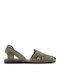 Leder Flache Sandalen für Damen in Khaki Farbe