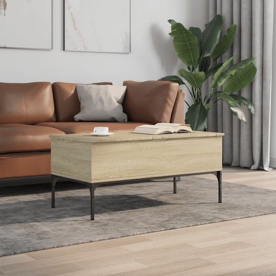 Rectangular Central Wooden Coffee Table with Lifting Mechanism Brown W100xD50xH45cm