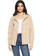 Women's Short Lifestyle Jacket for Winter with Hood Beige