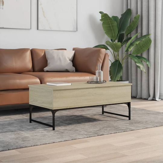 Rectangular Central Wooden Coffee Table with Lifting Mechanism Brown W100xD50xH40cm