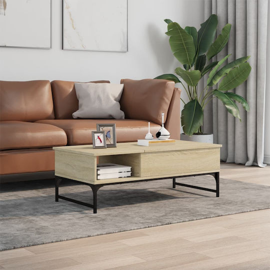 Rectangular Central Wooden Coffee Table with Lifting Mechanism Oak M100xW50xH35cm