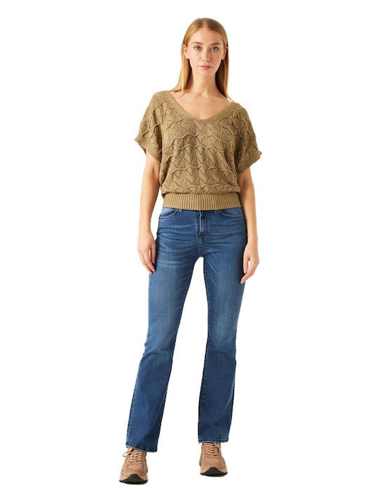 Damen-T-Shirt mit gestricktem Ausschnitt V Garcia Jeans (o40041-1013-khaki)