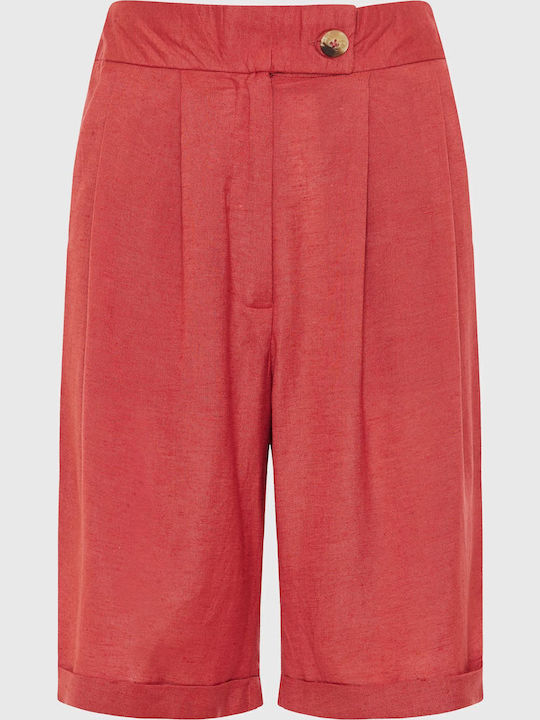 Funky Buddha Damen Bermuda Leinen Rot