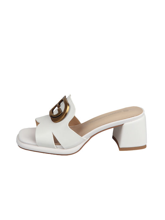 Gianna Kazakou Leather Women's Sandals White with Medium Heel