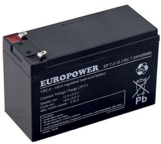 Europower UPS Batterie mit Kapazität 7.2Ah und Spannung 12V 1Stück