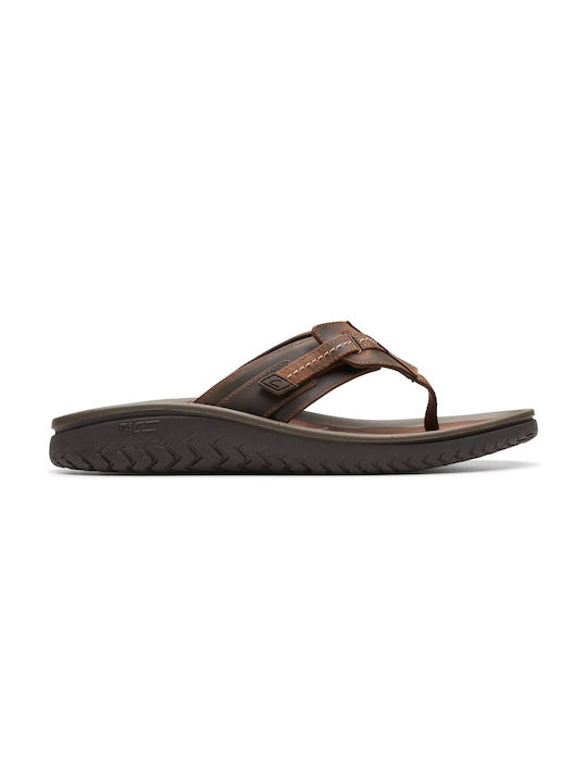 Clarks Wesley Sun Δερμάτινα Ανδρικά Σανδάλια σε Καφέ Χρώμα