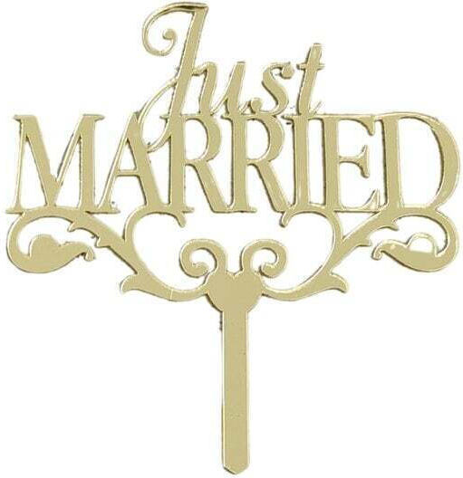 Dekorative Plexiglas Torte Just Married 12x13cm (gold)