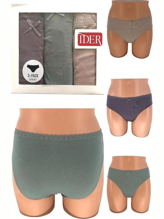 Γυναικέια Κιλοτάκια Bikini 3 Pack Μονόχρωμα Με Λάστιχο Δαντέλας Και Φιογκάκι