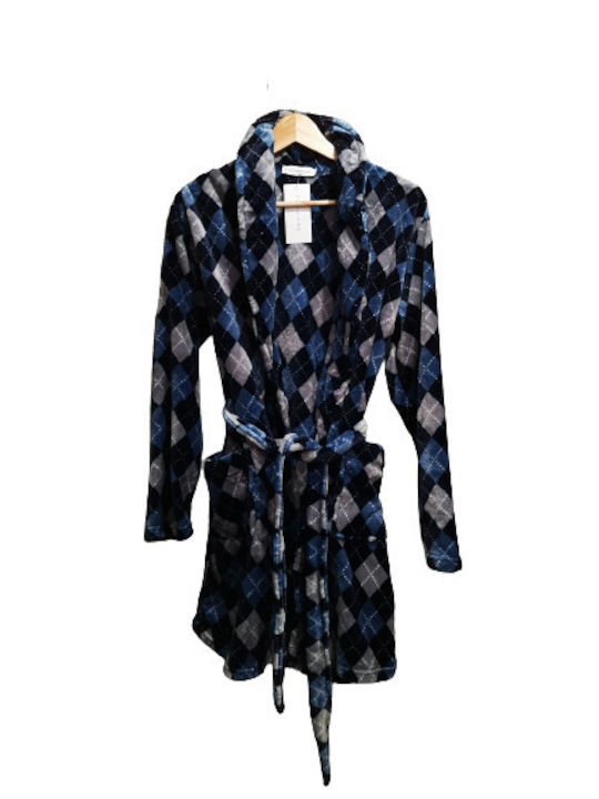 Men's Robe Blue With Grey Rhombuses