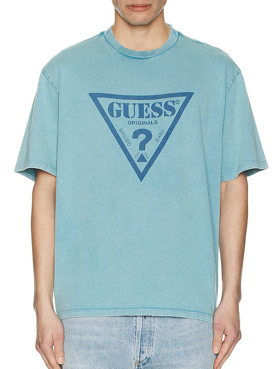 Guess Triangle Herren T-Shirt Kurzarm Blau