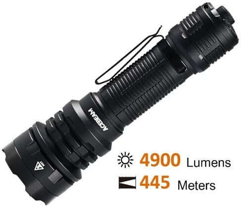 Acebeam Rechargeable Flashlight LED IP68 with Maximum Brightness 4900lm Black