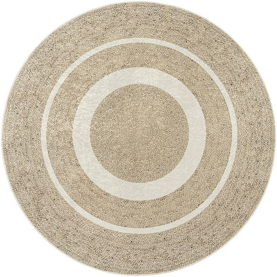 Beauty Home Art 9130 Non-Slip Round Jute Rug Beige, White Φ150cm