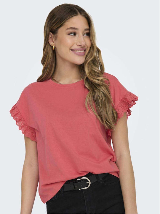 Damen Bluse Baumwolle Kurzärmelig Coral