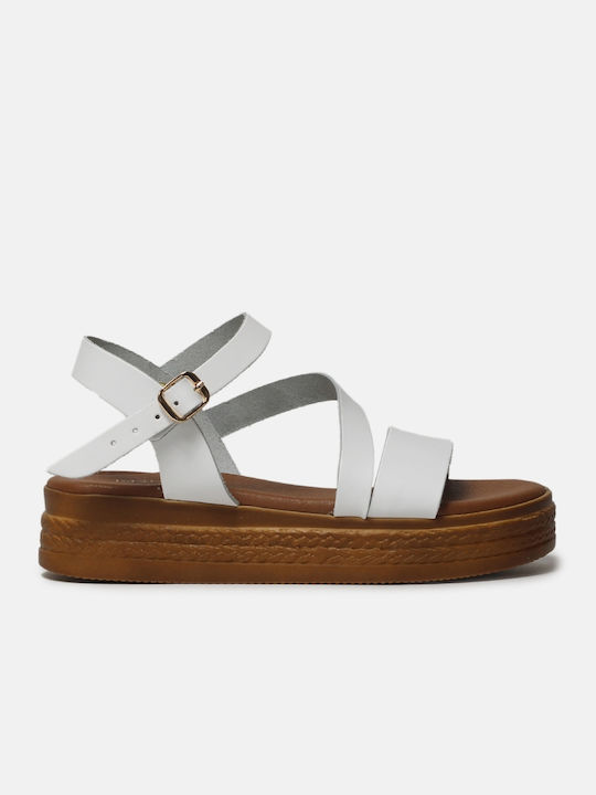 InShoes Leder Damen Flache Sandalen Flatforms in Weiß Farbe