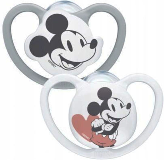 Nuk Space Schnuller Silikon Mickey & Minnie Maus - Rot/Grau für 0-6 Monate 2Stück