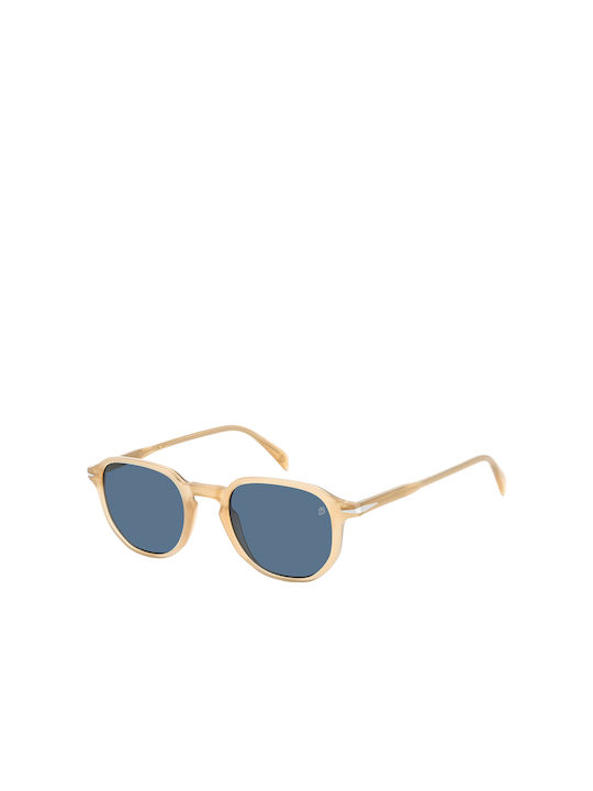 David Beckham Men's Sunglasses with Beige Plastic Frame and Blue Lens DB 1140/S HAM/KU