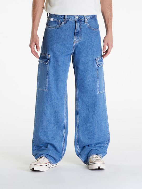 90's Men's Jeans Pants Cargo with Loose Fit Blue
