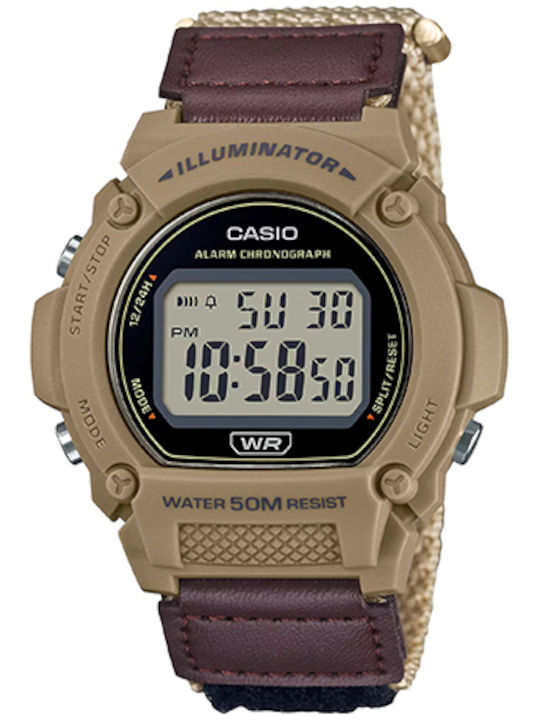 Casio Collection Ψηφιακό Ανδρικό Ρολόι 47mm Μπαταρίας με Καφέ Υφασμάτινο Λουράκι