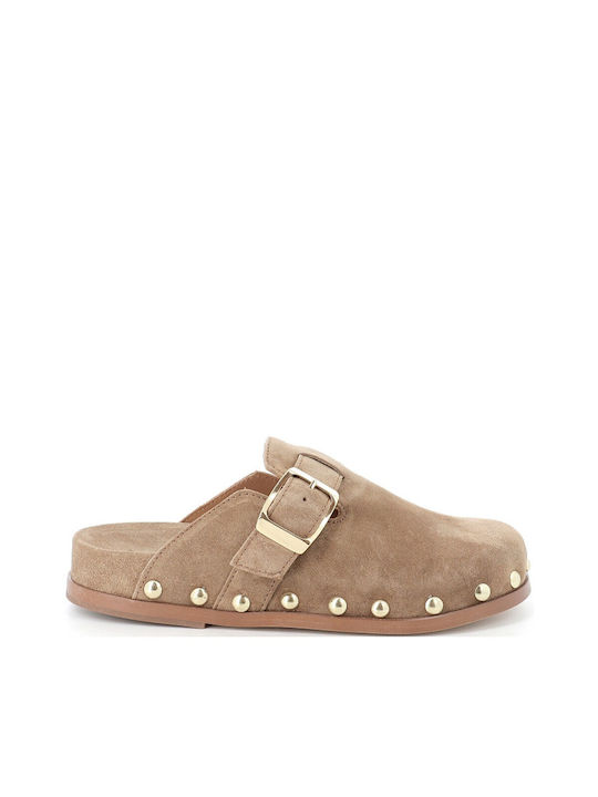 Alpe Flat Leather Mules Brown