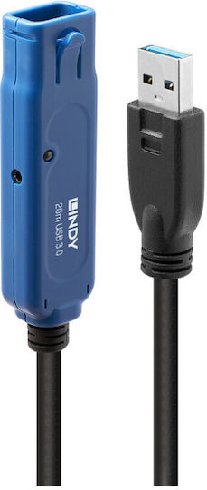 Lindy USB 3.0 Cable USB-A male - USB-A female Μαύρο 20m