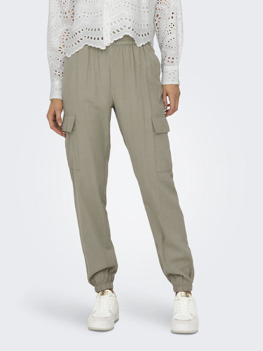 Only Women's High-waisted Fabric Cargo Trousers with Elastic Beige