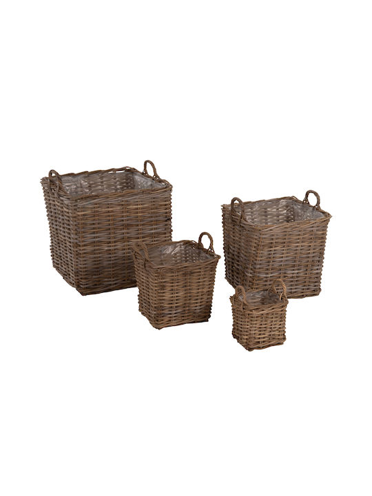 Set of Decorative Baskets Rattan with Handles Gray 4pcs HomeMarkt