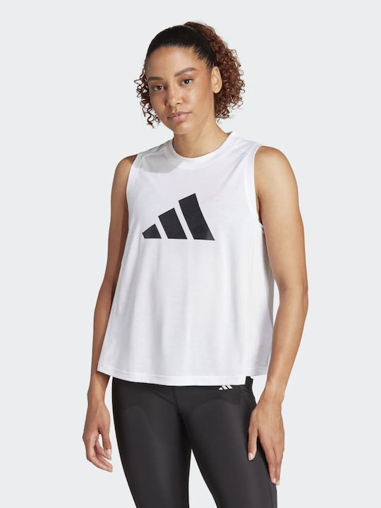 Adidas Women's Athletic Crop Top Sleeveless Fast Drying with Sheer White