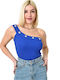 Potre Women's Blouse with One Shoulder Blue Roulette