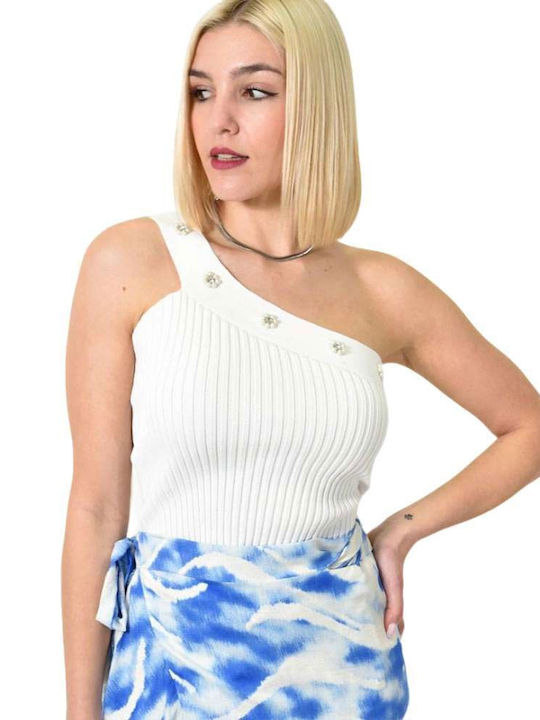 Potre Damen Bluse mit einem Schulter White