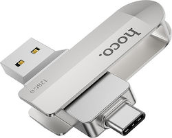 Hoco Ud10 64GB USB 2.0 Stick με σύνδεση USB-A & USB-C Ασημί