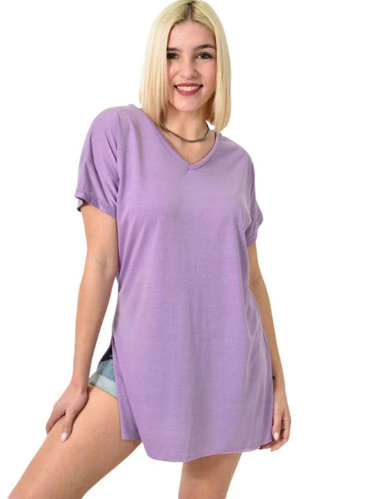 First Woman Women's Blouse Short Sleeve with V Neck Lilacc