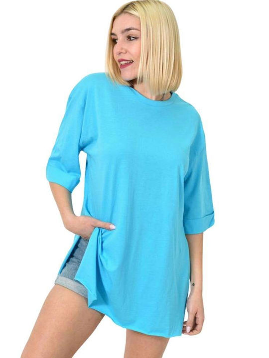 First Woman Women's Blouse Short Sleeve Blue