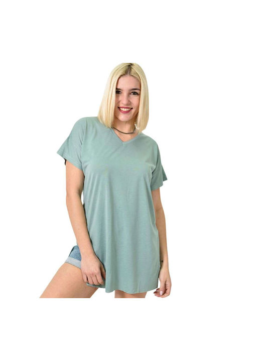 First Woman Women's Blouse Short Sleeve with V Neck Green