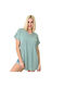 First Woman Women's Blouse Short Sleeve with V Neckline Green