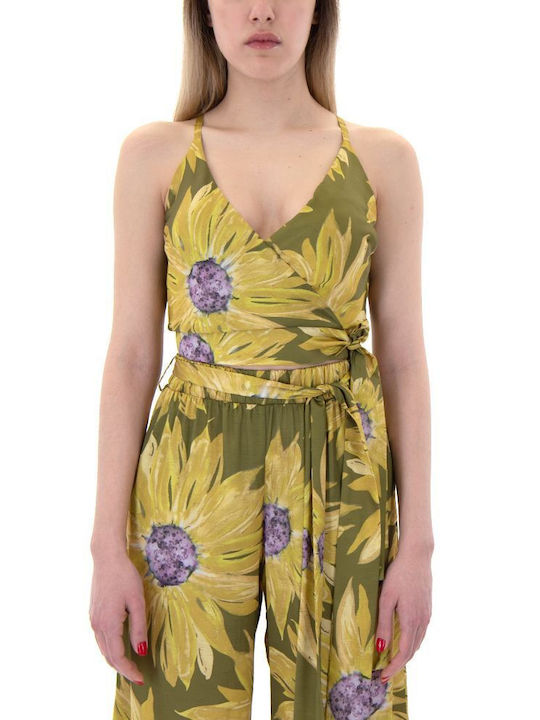 Moutaki pentru Femei Crop Top Floral Yellow- Purple- Green