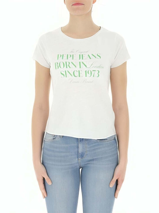 Pepe Jeans Γυναικεία Μπλούζα Βαμβακερή Κοντομάνικη Άσπρο