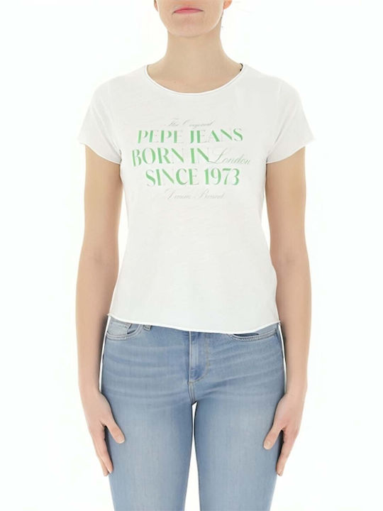 Pepe Jeans Bluza de Damă din Bumbac Mâneci scurte White