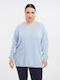 Jucita Women's Long Sleeve Sweater Cotton with V Neckline Light Blue