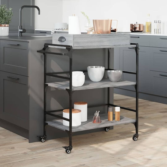 vidaXL Τρόλεϊ Κουζίνας Ξύλινο 3 Θέσεων Γκρι 81.5x41x92.5cm