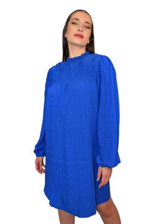 Morena Spain Mini Dress with Ruffle Blue